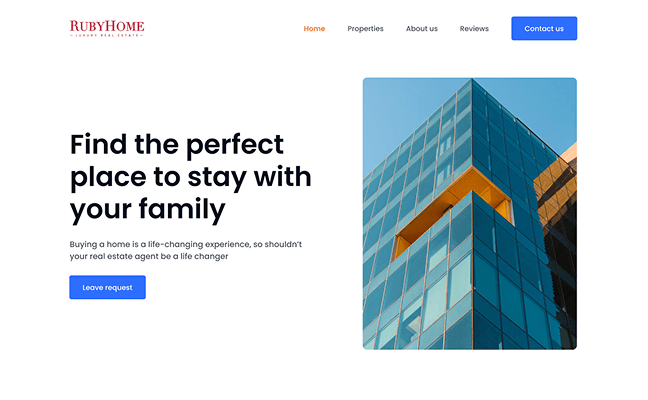 RubyHome landing page preview